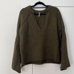 Free People Olive Green Flutter Sleeve Sweater